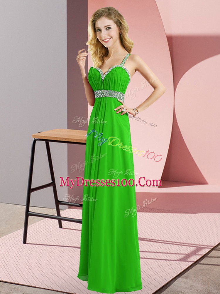 Trendy Floor Length Green Straps Sleeveless Criss Cross