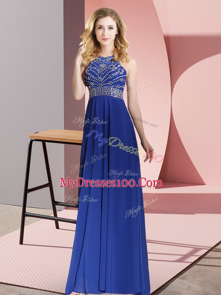 Floor Length Empire Sleeveless Royal Blue Dress for Prom Backless