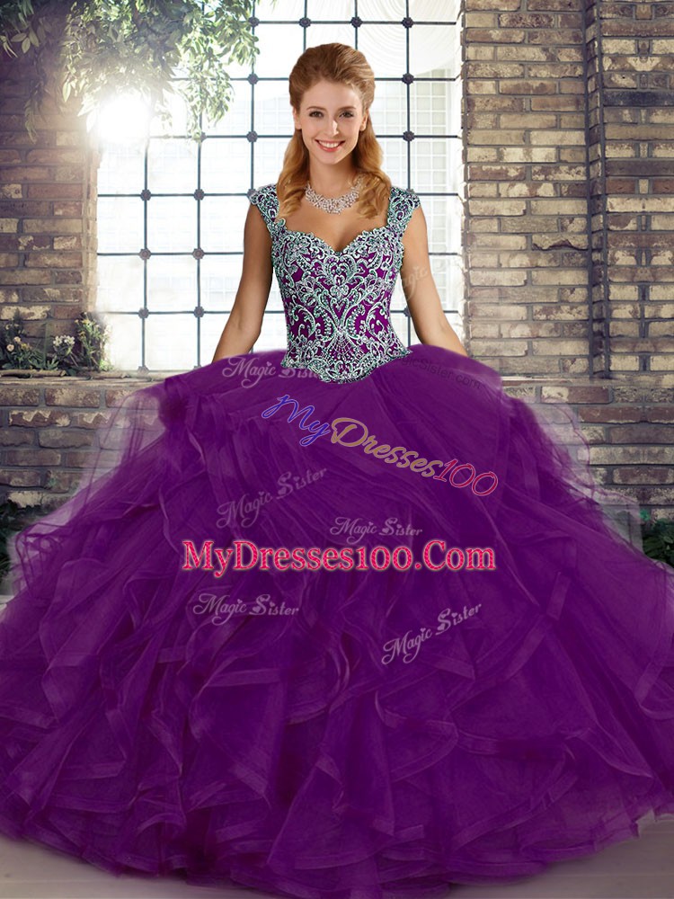 Gorgeous Tulle Sleeveless Floor Length Sweet 16 Dresses and Beading and Ruffles