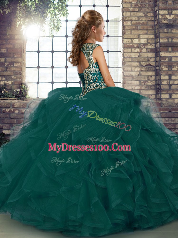 Gorgeous Tulle Sleeveless Floor Length Sweet 16 Dresses and Beading and Ruffles