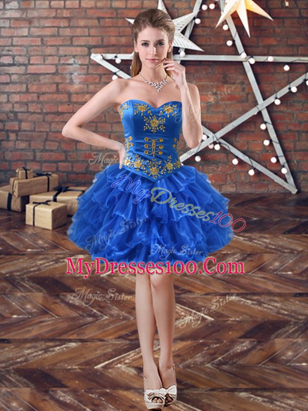 Exceptional Royal Blue Sleeveless Organza Lace Up Prom Gown for Prom and Party