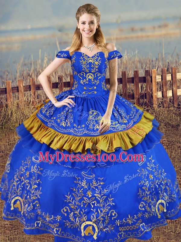Chic Blue Sleeveless Satin Lace Up Sweet 16 Quinceanera Dress for Sweet 16 and Quinceanera