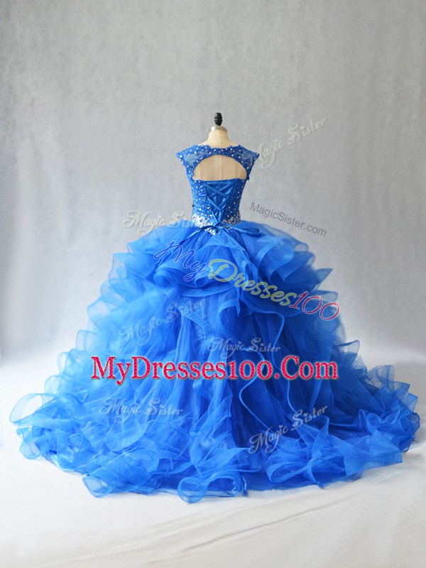 Tulle Sleeveless Quinceanera Dresses Brush Train and Beading and Lace
