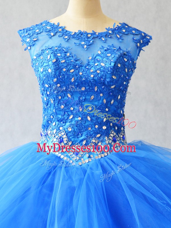Tulle Sleeveless Quinceanera Dresses Brush Train and Beading and Lace