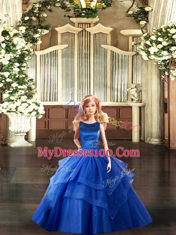 Royal Blue Lace Up Sweet 16 Quinceanera Dress Ruffled Layers Sleeveless Floor Length