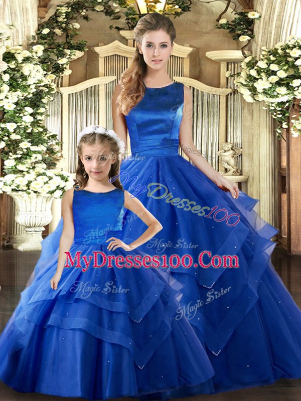 Royal Blue Lace Up Sweet 16 Quinceanera Dress Ruffled Layers Sleeveless Floor Length