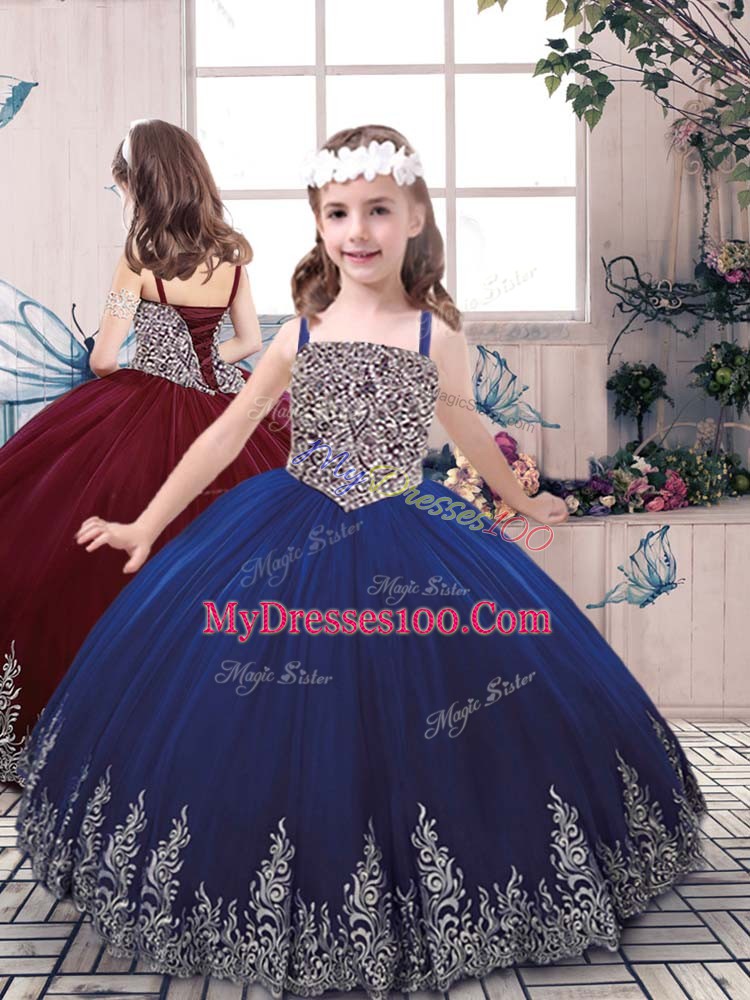 Scoop Sleeveless Lace Up Quinceanera Gowns Royal Blue Tulle