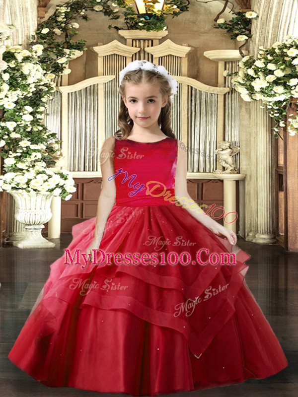 Scoop Sleeveless Tulle Little Girls Pageant Dress Ruffled Layers Lace Up