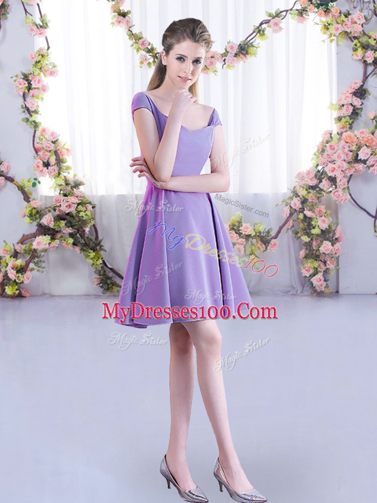 Fantastic Lavender Straps Neckline Ruching Bridesmaid Dress Cap Sleeves Zipper