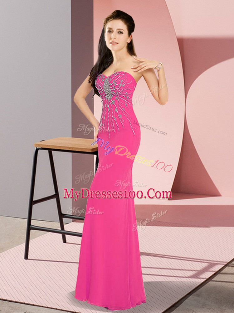 Simple Sleeveless Zipper Floor Length Beading Homecoming Dress