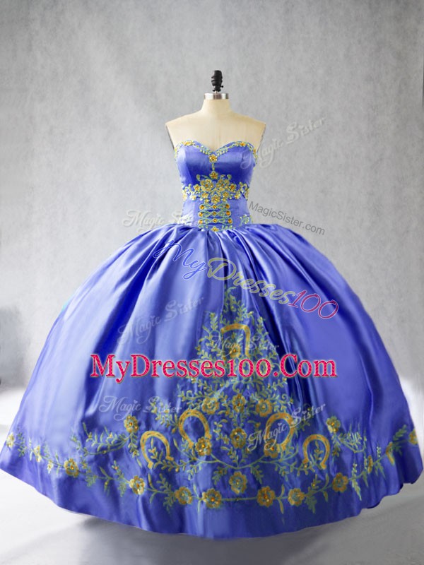 Purple Sleeveless Floor Length Embroidery Lace Up 15 Quinceanera Dress