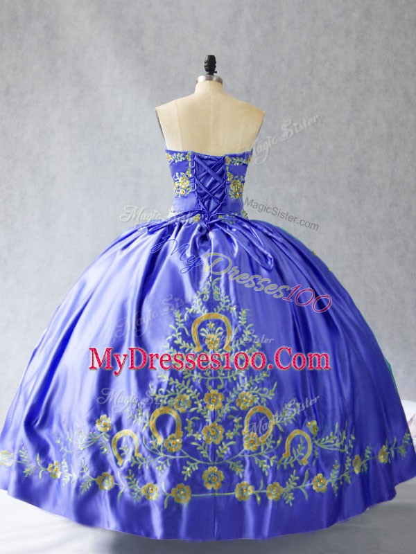Purple Sleeveless Floor Length Embroidery Lace Up 15 Quinceanera Dress