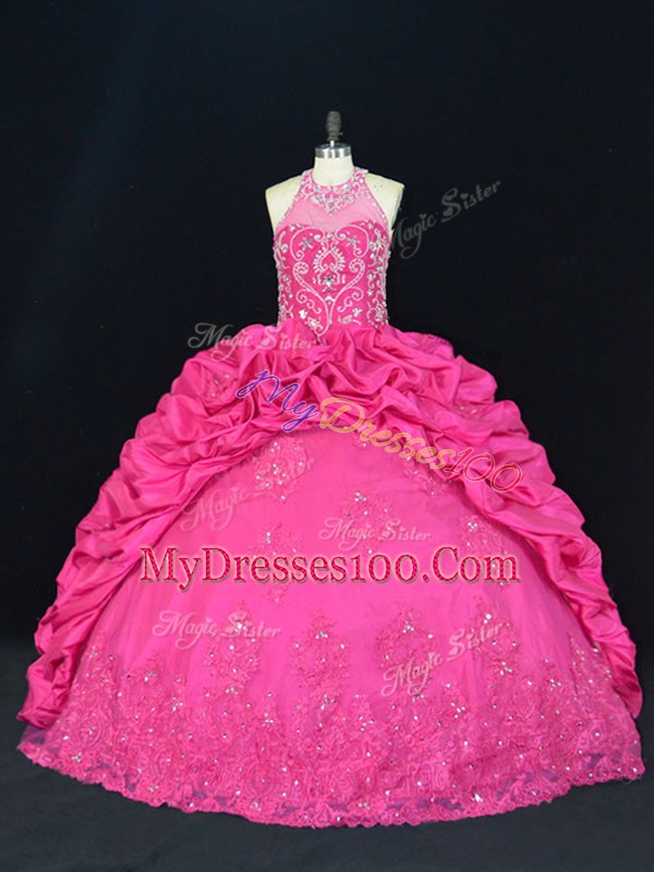 Sleeveless Lace Up Beading and Appliques and Embroidery and Pick Ups Sweet 16 Dress