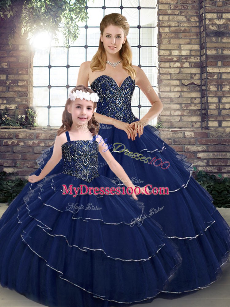 Vintage Tulle Sleeveless Quinceanera Dress Brush Train and Beading and Ruffled Layers