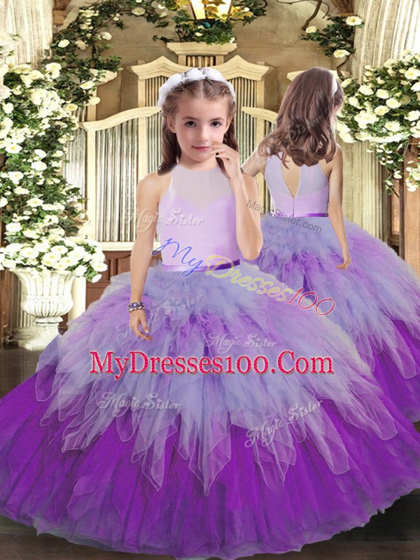 Multi-color Ball Gown Prom Dress Military Ball and Sweet 16 and Quinceanera with Ruffles High-neck Sleeveless Backless