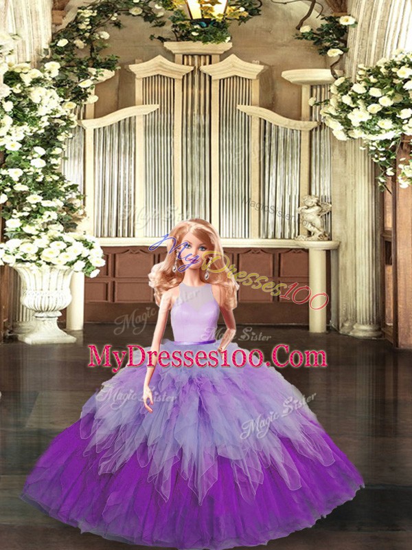 Multi-color Ball Gown Prom Dress Military Ball and Sweet 16 and Quinceanera with Ruffles High-neck Sleeveless Backless