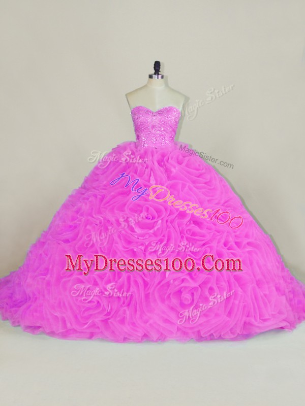 Chic Lilac Quinceanera Dresses Sweetheart Sleeveless Chapel Train Lace Up
