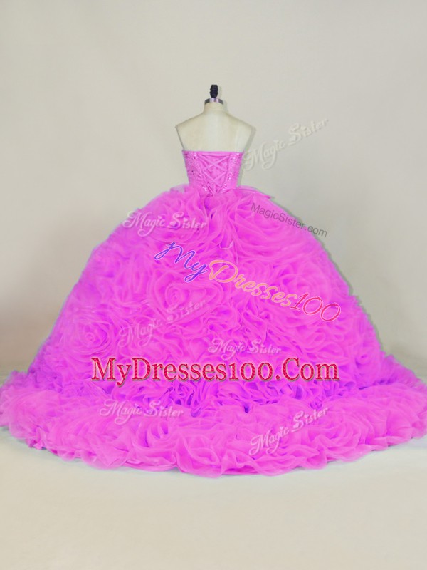 Chic Lilac Quinceanera Dresses Sweetheart Sleeveless Chapel Train Lace Up