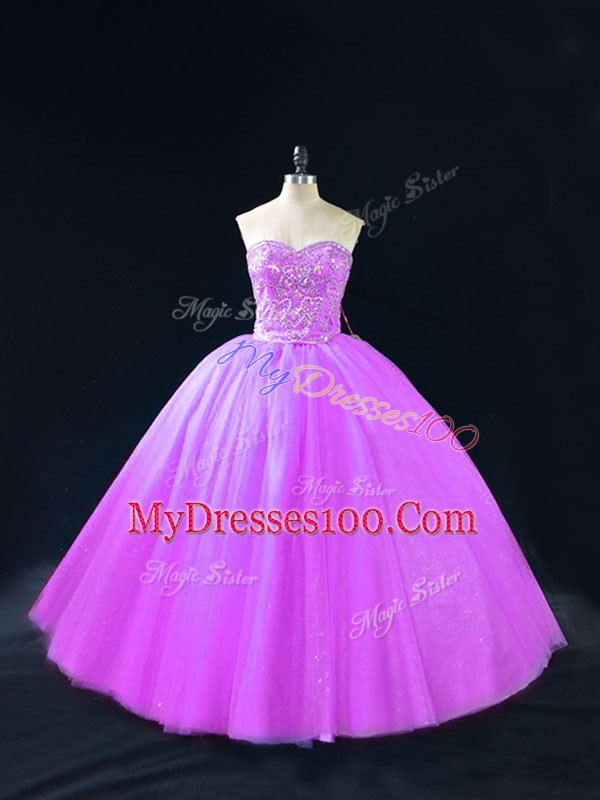 Beauteous Floor Length Purple 15 Quinceanera Dress Sweetheart Sleeveless Lace Up