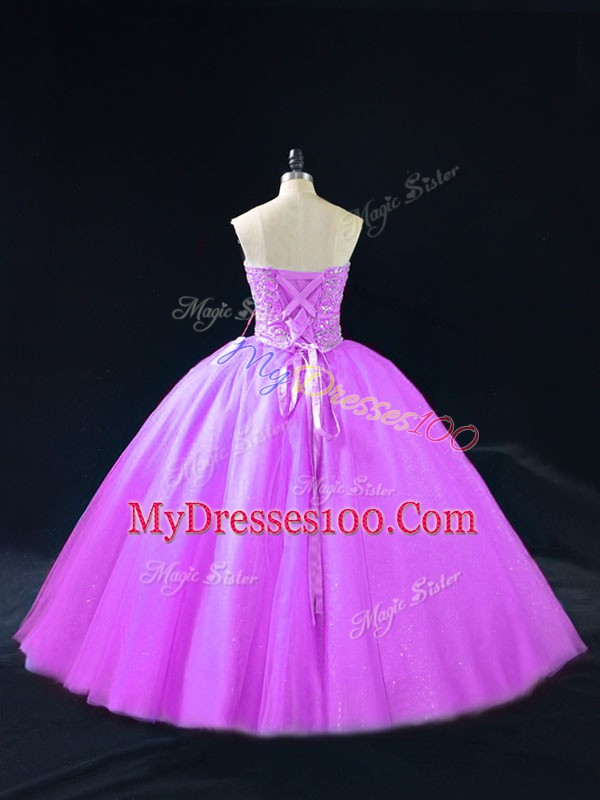 Beauteous Floor Length Purple 15 Quinceanera Dress Sweetheart Sleeveless Lace Up