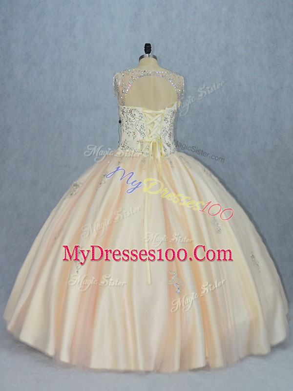 Floor Length Ball Gowns Sleeveless Champagne Sweet 16 Quinceanera Dress Lace Up