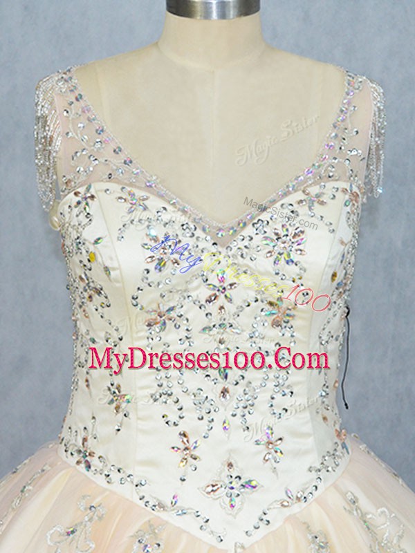 Floor Length Ball Gowns Sleeveless Champagne Sweet 16 Quinceanera Dress Lace Up