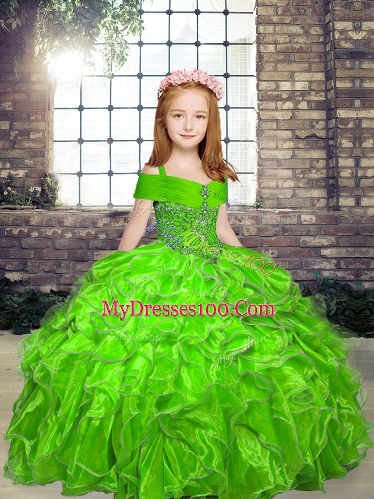 Sleeveless Organza Floor Length Lace Up Child Pageant Dress in with Beading and Ruffles