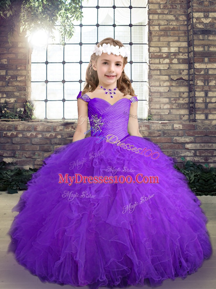 Sleeveless Beading and Ruffles Lace Up Kids Formal Wear