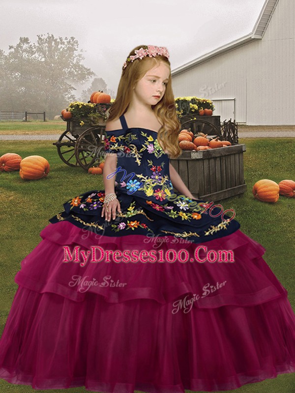 Fuchsia Sleeveless Embroidery and Ruffled Layers Floor Length Pageant Dress Toddler