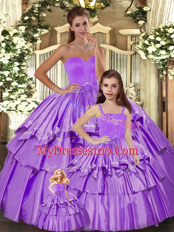 Sweet Floor Length Ball Gowns Sleeveless Lilac Vestidos de Quinceanera Lace Up