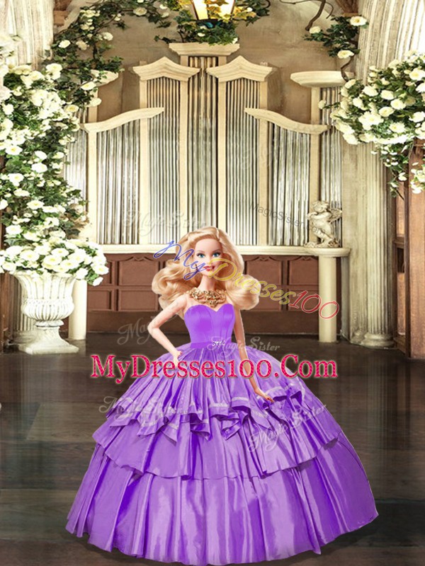 Sweet Floor Length Ball Gowns Sleeveless Lilac Vestidos de Quinceanera Lace Up