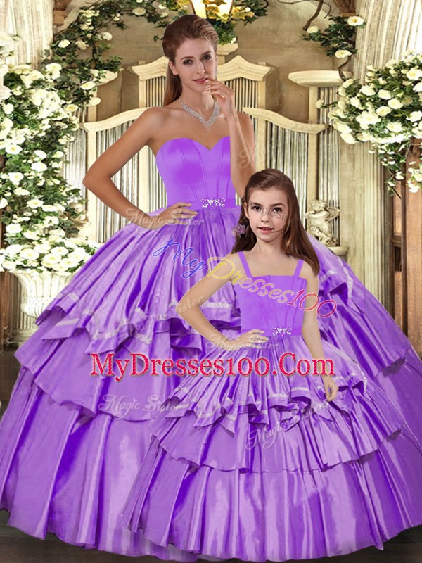 Sweet Floor Length Ball Gowns Sleeveless Lilac Vestidos de Quinceanera Lace Up