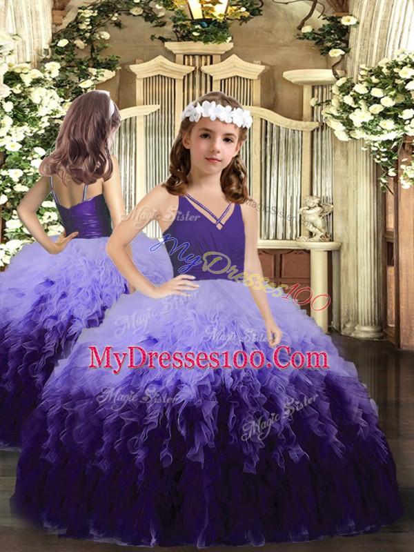 Floor Length Multi-color Quince Ball Gowns V-neck Sleeveless Backless