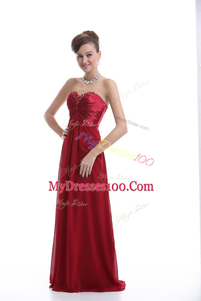 Wine Red Chiffon Lace Up Dress for Prom Sleeveless Floor Length Beading
