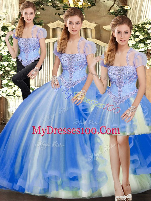 Sleeveless Beading and Ruffles Lace Up Quince Ball Gowns