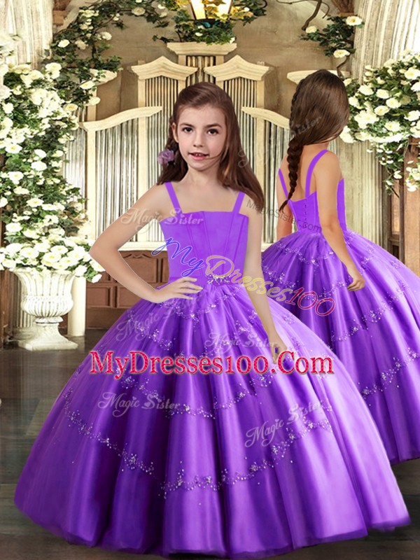 Top Selling Sleeveless Floor Length Beading Lace Up Quince Ball Gowns with Eggplant Purple