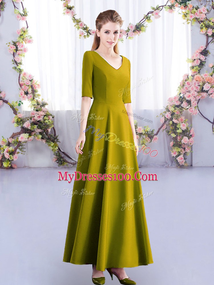 Colorful Ankle Length Zipper Bridesmaid Dress Olive Green for Wedding Party with Ruching