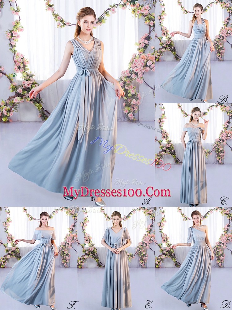 Lovely Grey Chiffon Lace Up Off The Shoulder Sleeveless Floor Length Court Dresses for Sweet 16 Belt