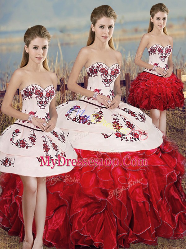 Organza Sleeveless Floor Length Sweet 16 Dresses and Embroidery and Ruffles and Bowknot
