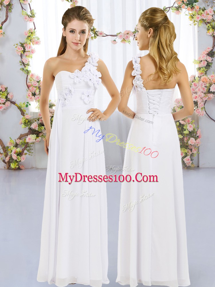 One Shoulder Sleeveless Lace Up Quinceanera Court Dresses White Chiffon