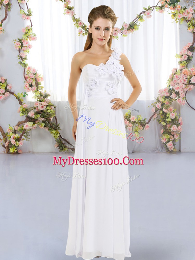 One Shoulder Sleeveless Lace Up Quinceanera Court Dresses White Chiffon