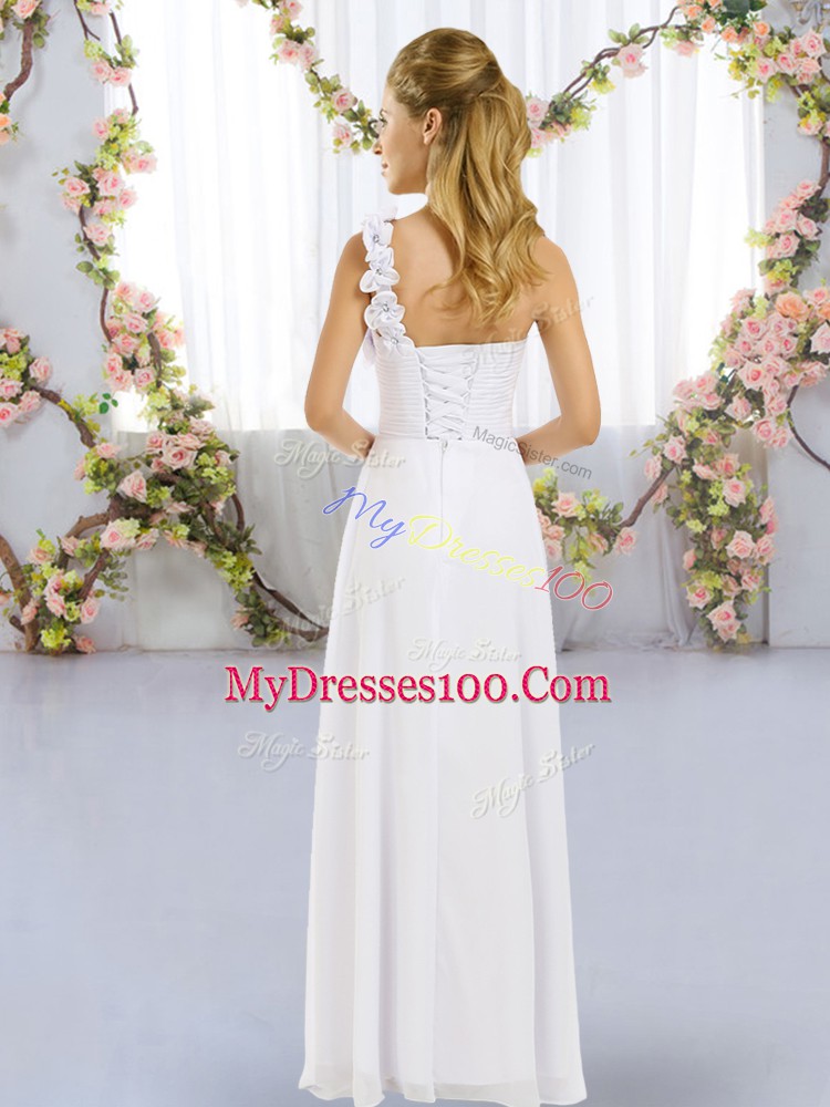 One Shoulder Sleeveless Lace Up Quinceanera Court Dresses White Chiffon