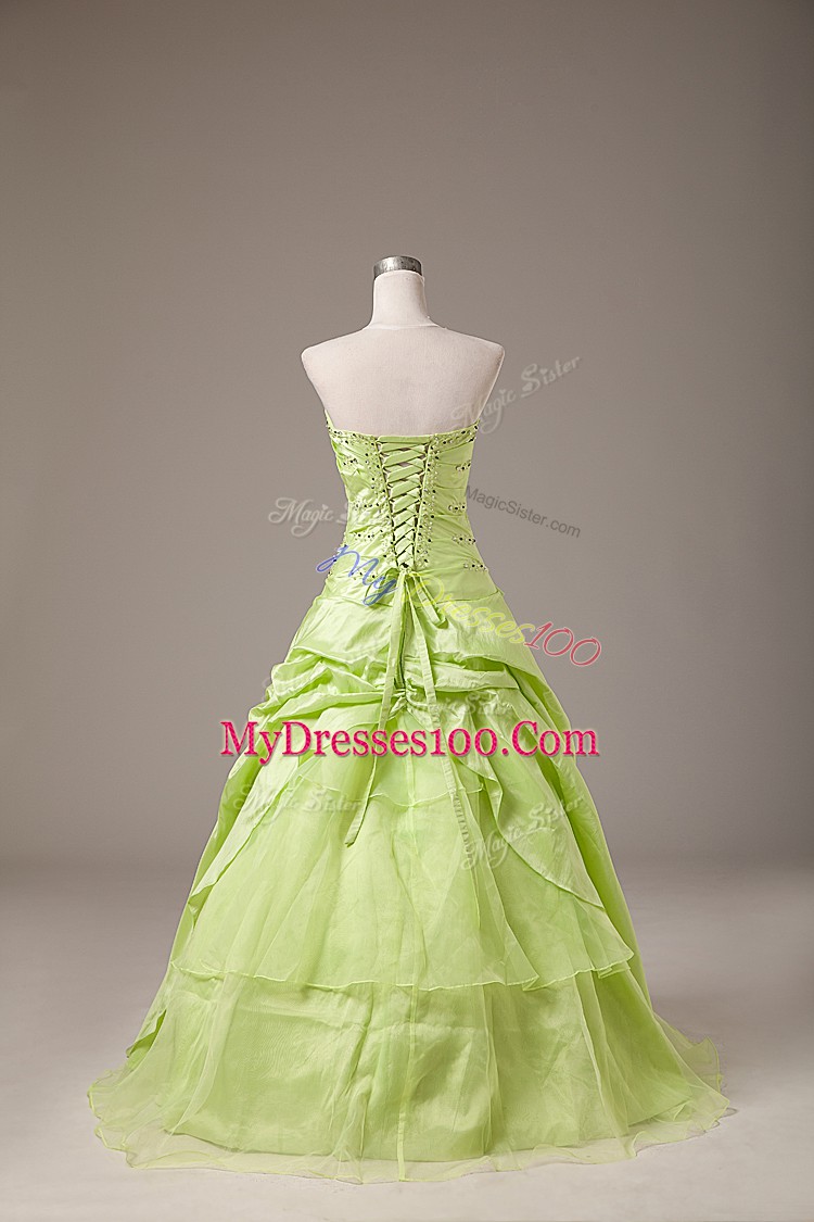 Colorful Sweetheart Sleeveless Organza Sweet 16 Dress Beading and Hand Made Flower Lace Up