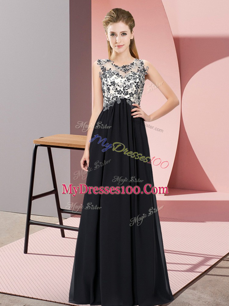 Ideal Black Scoop Zipper Beading and Appliques Dama Dress for Quinceanera Sleeveless