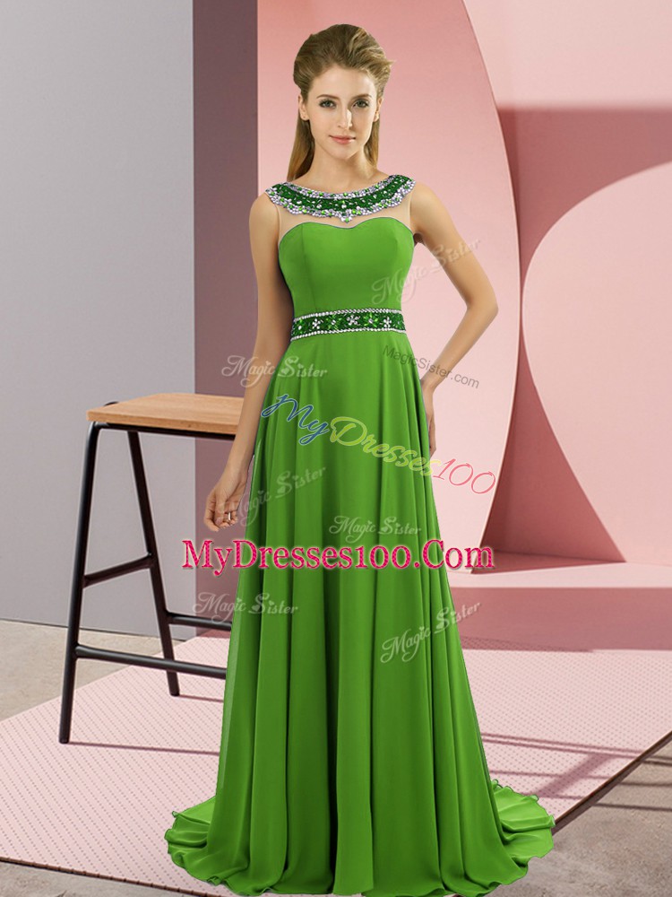 Beading Prom Dresses Zipper Sleeveless Brush Train