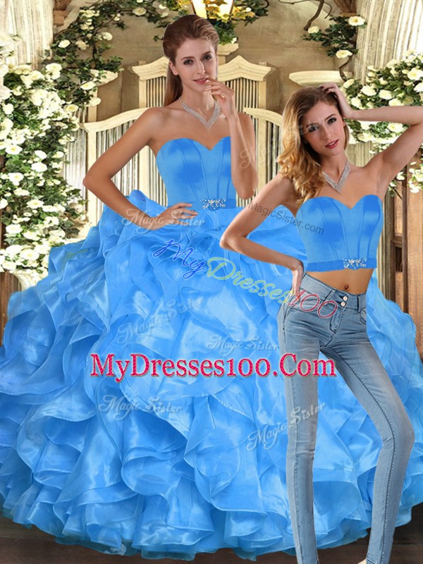 Captivating Sweetheart Sleeveless Organza 15th Birthday Dress Ruffles Lace Up
