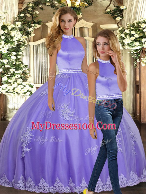 Decent Tulle Sleeveless Floor Length 15 Quinceanera Dress and Appliques