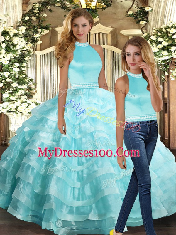Sleeveless Beading and Ruffled Layers Backless Sweet 16 Dresses