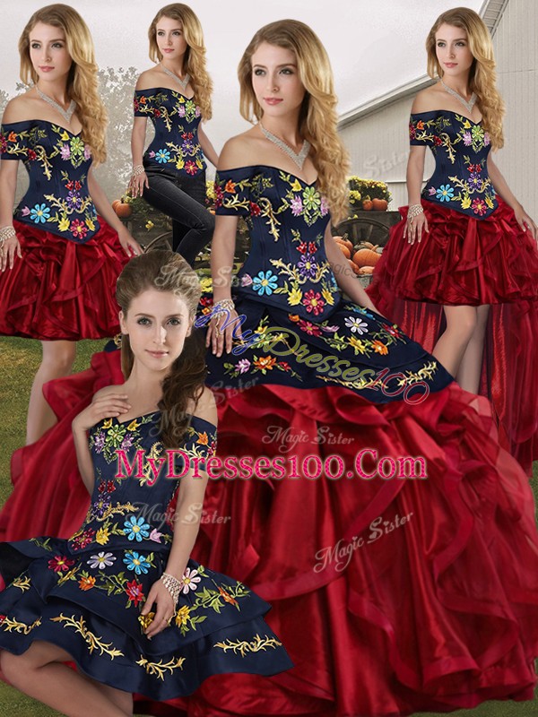 High Quality Organza Sleeveless Floor Length Quinceanera Gown and Embroidery and Ruffles