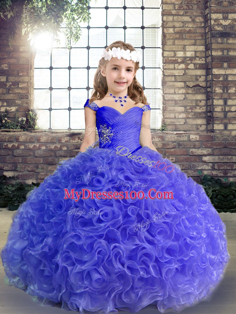 Exquisite Straps Sleeveless Lace Up Little Girl Pageant Dress Purple Fabric With Rolling Flowers